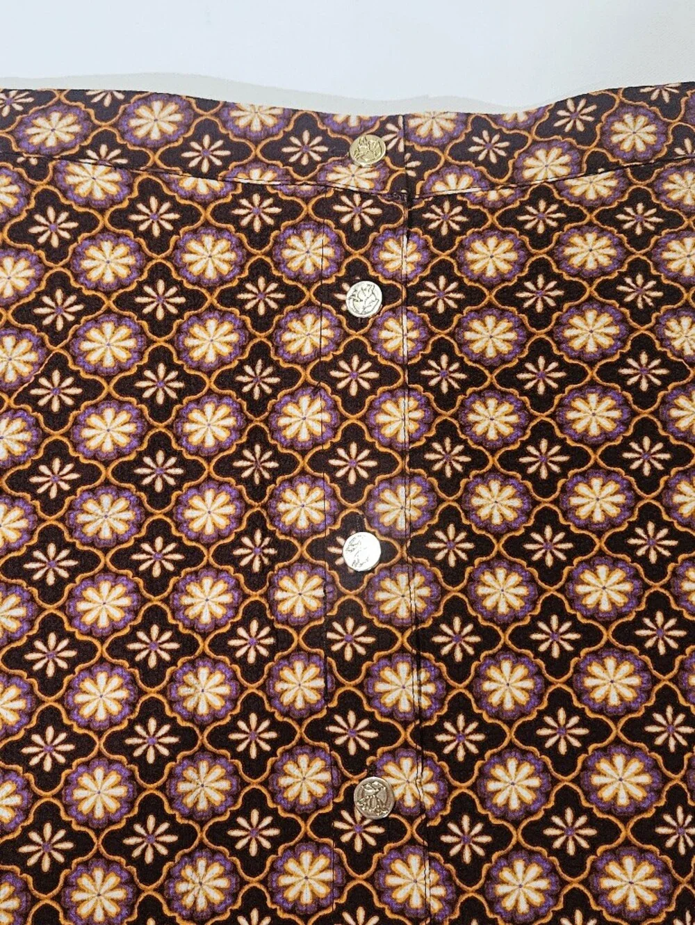 NWT Draper James Midi Skirt Womens XS Gold‎ Brown Black Geometric Gathered Waist